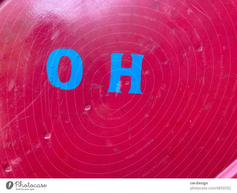 OH on red background oh Exclamation Red striking Poster Billboard Blue Characters writing Letters (alphabet) Typography Signs and labeling Text Colour photo