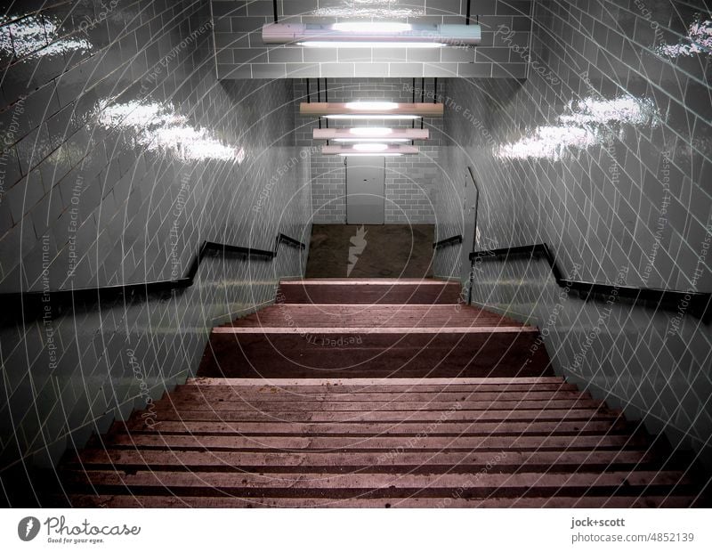 Step by step into the underground Alexanderplatz Lanes & trails Stairs Underground Tile Symmetry Architecture Artificial light Structures and shapes Berlin