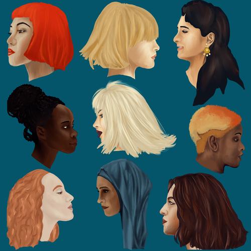Portraits of women from different ethnic backgrounds Ethnic multi-ethnic variety inclusive Woman person people Hair Headscarf Hijab Indian Japanese African