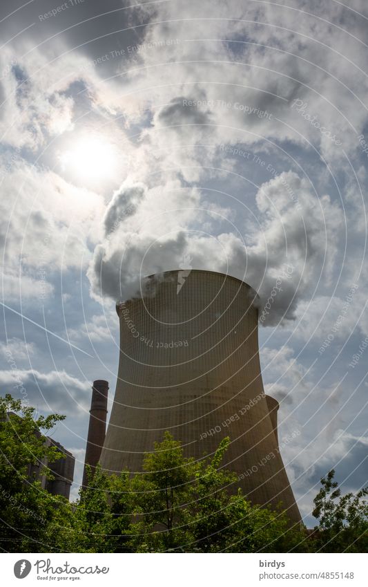 Smoking cooling tower of a lignite-fired power plant in back light power station Lignite power plant co2 Climate change CO2 emission Coal power station Emission