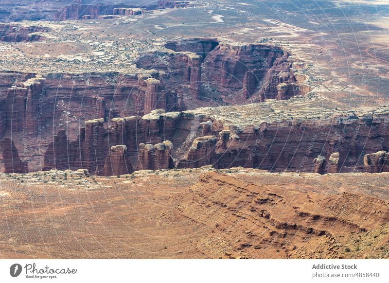 Scenic from above view of mountain canyonlands cliffs utah national park landscape travel desert usa outdoors nature monument aerial arid wilderness stone brown
