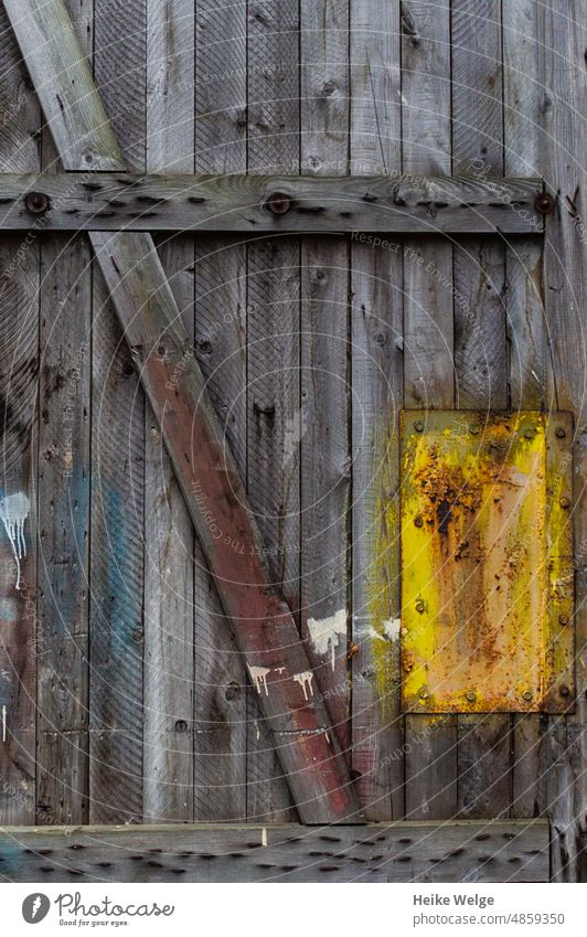 Lost places - old shed door lost places Old Second-hand Wood Metal abandoned place Weathered Ravages of time Transience Derelict Ruin Architecture Dirty Change