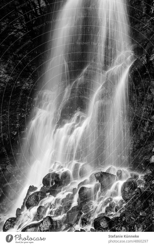 The power of nature Azores Long exposure Waterfall b/w Black & white photo canon Stone Refreshment Hiking Wilderness Waterfall landscape fluid Nature Outdoors