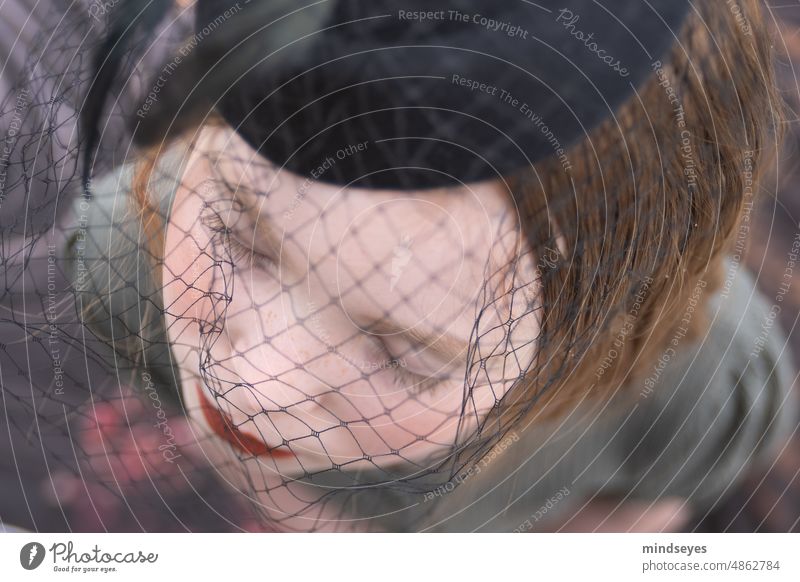 Veiled Girl veiled hat vintage classic portrait birds eye view dreamy thoughtful historic muted colors young pretty Style Retro
