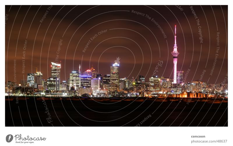 Auckland Skyline New Zealand Sky Tower High-rise Night Panorama (View) city of sails high rise buildings Large Panorama (Format)
