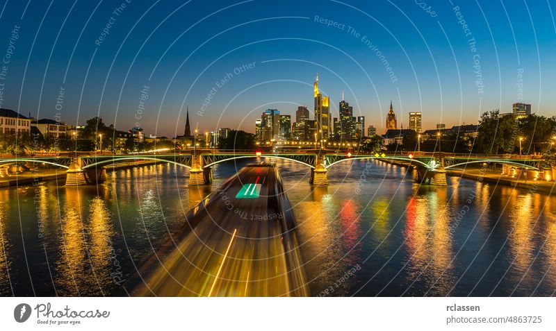 Frankfurt Skyline at summer sunset night view, germany architecture outlook banks brexit cityscape Euro European Union ffm bussines office building
