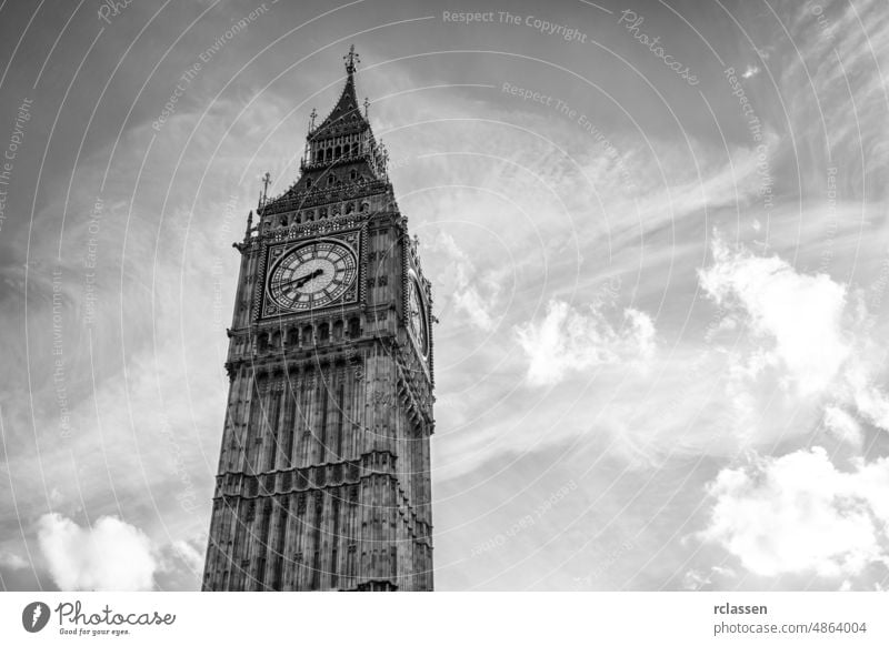 Big Ben with cloudy sky in black and white colors, london, uk nig Ben england great britain city westminster palace of westminster houses of Parliament capital