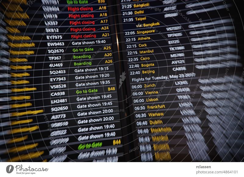 Flight board on the airport Arrivals airline electronic business europe plane gate holiday destination London international digital canceled billboard