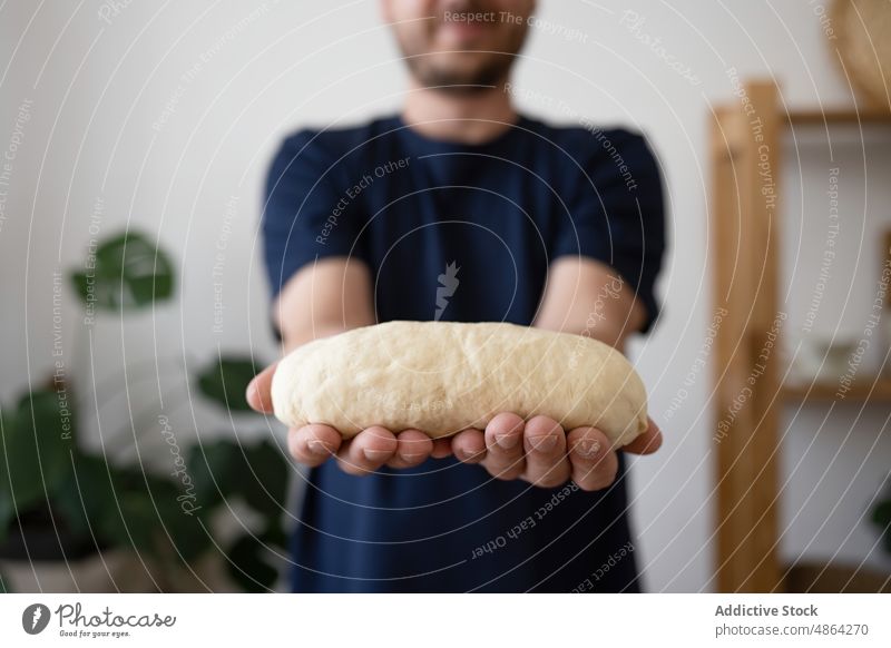 Man Holding A Finished Clean Dough Showing Fresh Hand Homemade Knead Preparation Bake Baker Bakery Midsection Bread Cook Cooking Flour Making Prepare Raw