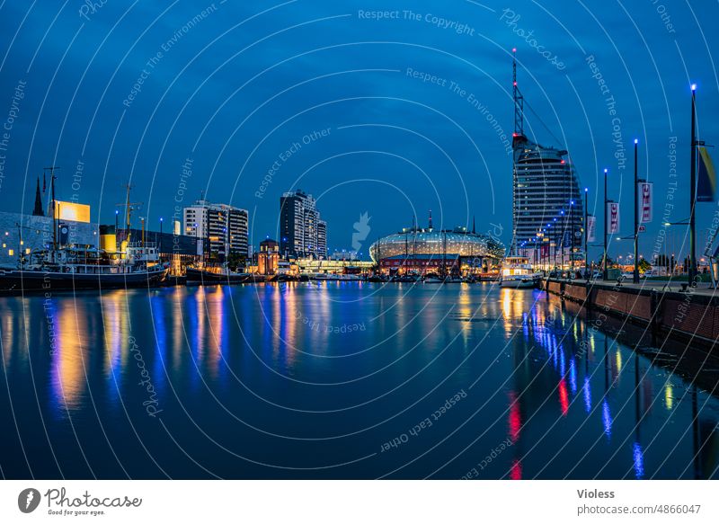 Bremerhaven at night North Sea havenwelten Maritime Atlantic Hotel Sail City Night Dark clearer spitting blue hour Harbour Lighting