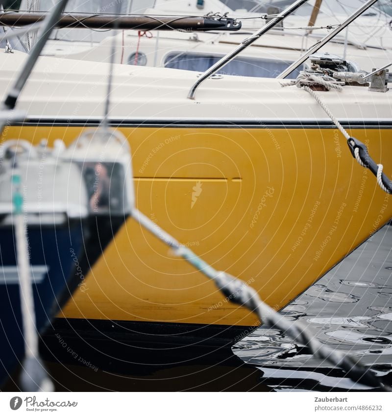 Bow of yellow sailboat in harbor bow Sailboat Sailing Harbour Water ship Yacht Nautical Dew Fastener jolt dampers Lake Yellow