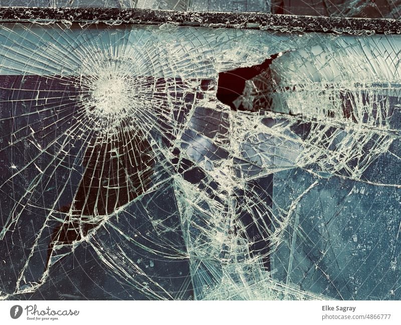 Broken glass window... glass break Glass Window Colour photo Crack & Rip & Tear Shard Detail Structures and shapes