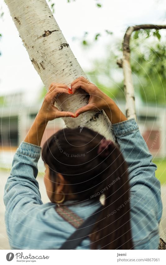 [hansa BER 2022] Woman with heart hands Sign gesture Heart Heart-shaped Symbols and metaphors Display of affection Birch tree Declaration of love Emotions