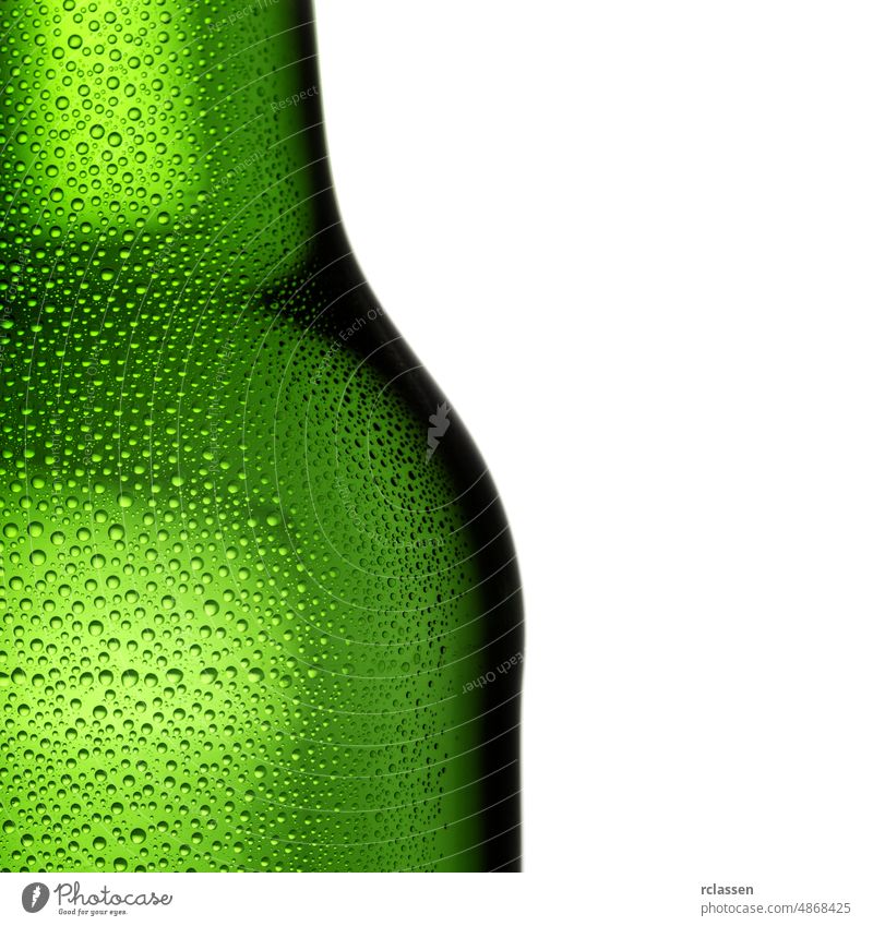 Green Beer bottle with drops of dew condensation alcohol beer barley refreshing bayern beads bottleneck brewery cool disco droplets drunk froth glass gold green
