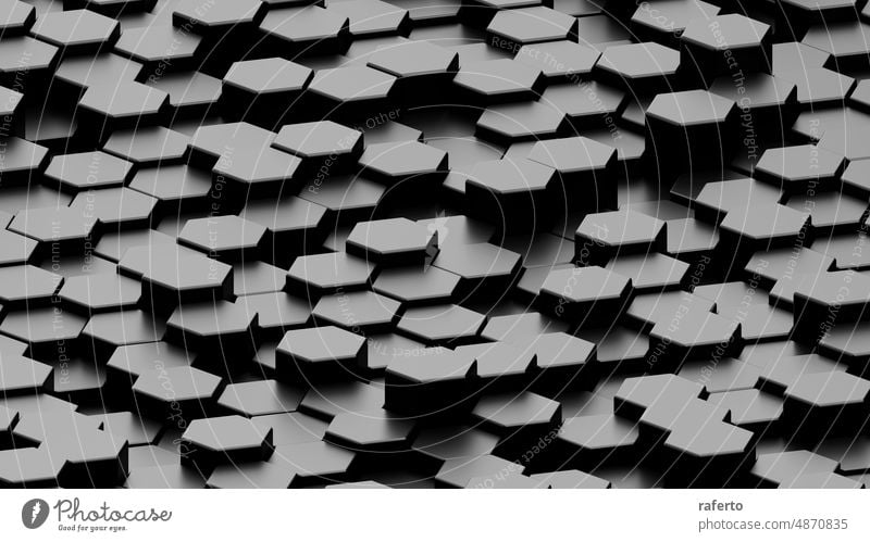 Dark hexagon wallpaper or background. 3d render futuristic graphic grey three-dimensional abstract illustration modern technology black dark design pattern mesh
