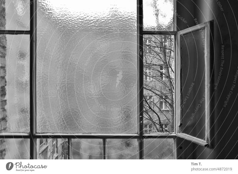 Staircase windows in Berlin b/w Window stairwell window bnw Backyard Prenzlauer Berg Trzoska Downtown Capital city Town Day Black & white photo Deserted