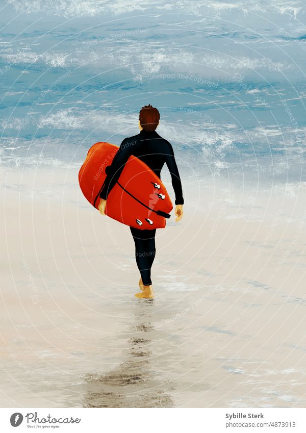 Surfer Ocean Waves Beach Surfing Surfboard Water Sports surfing waves athlete sea coast wetsuit background Lifestyle water Man Extreme sports Aquatics Athletic