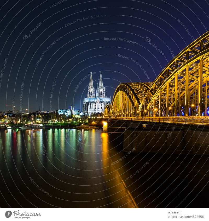 Cologne Cathedral Night Cityscape cologne city cologne cathedral old town Rhine Hohenzollern Germany dom river carnival kölsch church bridge europe twilight