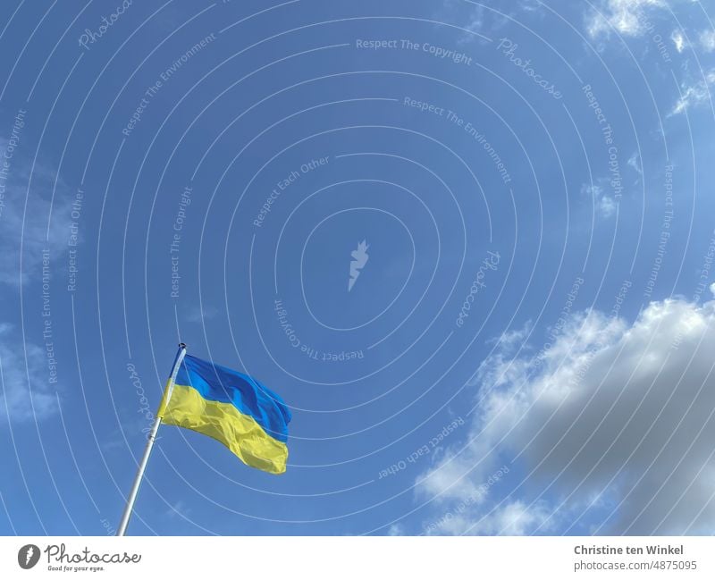 The national flag of Ukraine flies against slightly cloudy sky Ensign ukrainian colors Blue-yellow Peace Flag Flags Ukrainian flag Freedom ukraine flag symbol