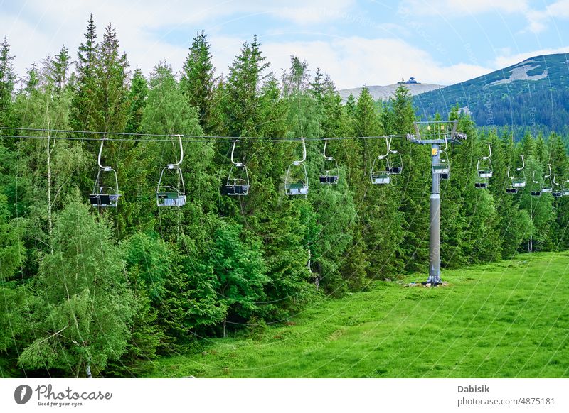 Mountains with open cable cars lift, Karpacz, Poland mountains aerial forest line summer karpacz background nature funicular resort poland sniezka adventure