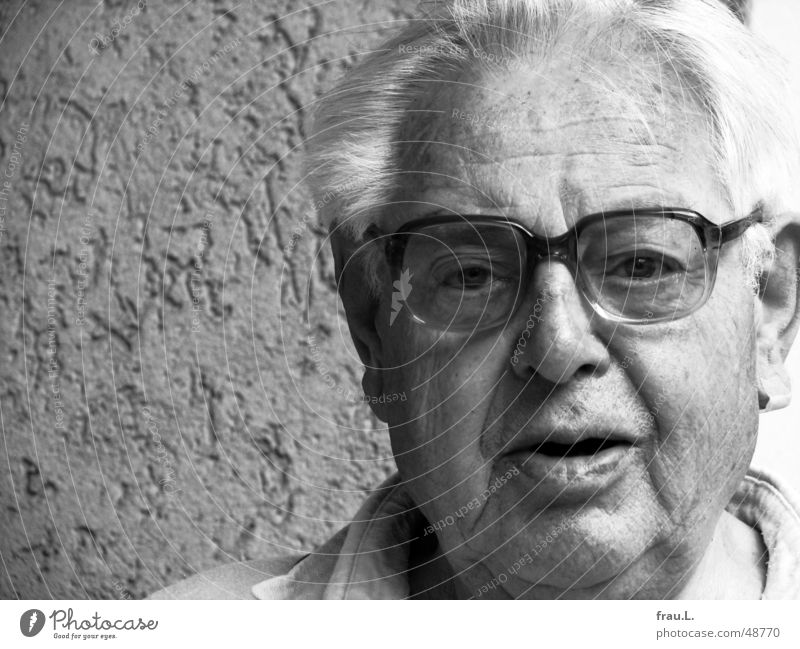 dad Man Senior citizen portrait Eyeglasses Grandfather White-haired Trust 80 years Face Black & white photo