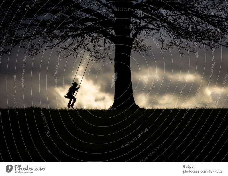 A childs play Silhouette slovenia tree swing dramatic sky Dramatic Clouds mood hill Moody Nature