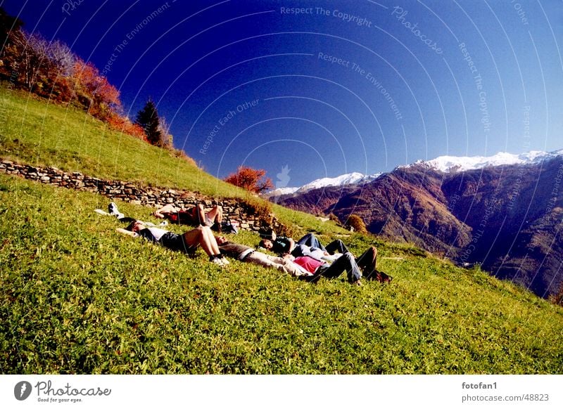 sich´s just let it go well Relaxation Sleep Sunbathing Meadow Autumn South Tyrol Woman Man Sugared Blue Force Intensive Analog Exterior shot Human being