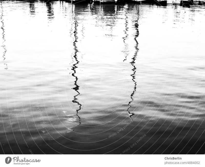 Reflection sail masts Reflection in the water Water reflection Nature Lake Calm Exterior shot Landscape Deserted Surface of water Idyll Environment Peaceful
