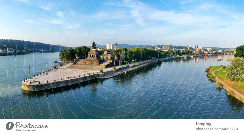 German Corner the confluence of the Rhine and Moselle rivers Old town Architecture Trip Destination Manmade structures Monument Deutsches Eck Germany Europe