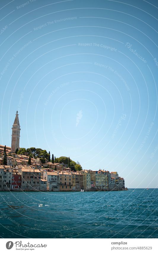 Roviny in Istria Anchoring ground Town Ocean Mediterranean sea Croatia Rovinj Old town Patina Rope Summer Tourist Attraction Church Vintage Port City