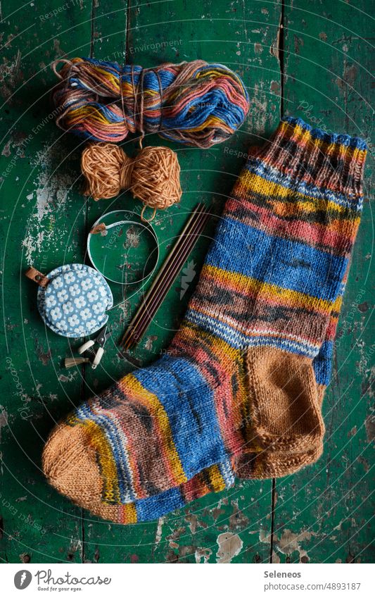 warm feet please Knit socks Wool Wool socks Ball of wool Knitting needles Tape measure Knitting pattern Handcrafts Leisure and hobbies Soft Warmth Colour photo