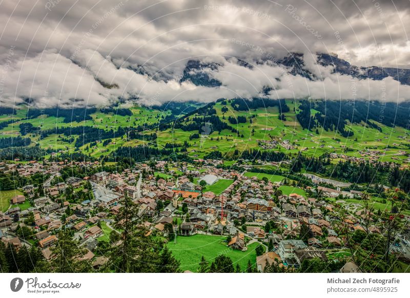 View of Adelboden and the Swiss Alps in summer switzerland nature mountain adelboden sky green landscape travel clouds scenery view dieter kuhn alpine swiss