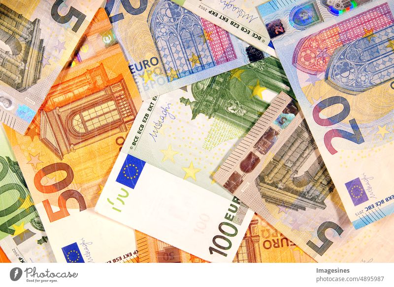 Euro banknotes. Part of the European payment system. Euro banknote. Business and financial concept background Bench banking Banknote Banknotes Invoice business