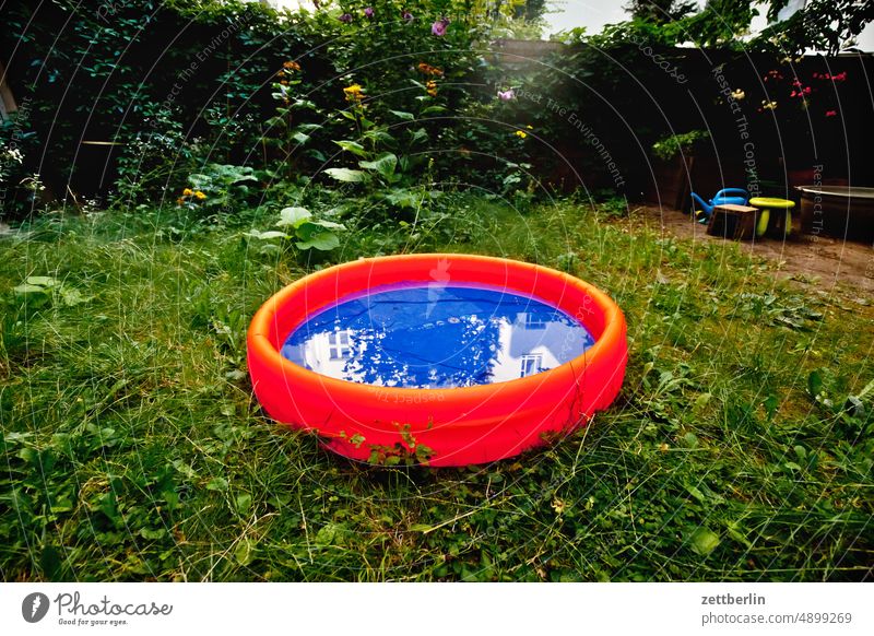 Paddling pool in the backyard Old building on the outside Refreshment Facade holidays House (Residential Structure) rear building Backyard Courtyard