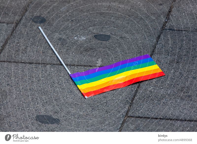 Rainbow flags on a sidewalk. LGBTQI, symbol of sexual and gender diversity , tolerance and respect . rainbow flag queer Equality Love equality Tolerant