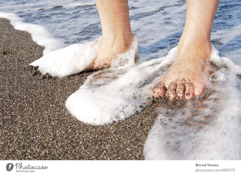 footbath Vacation & Travel Summer Summer vacation Beach Ocean Waves Child Feet 1 Human being 3 - 8 years Infancy Stone Water Fresh Wet Blue Brown Gray White