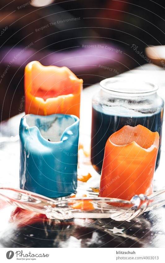 Candles decor candles Light Fire Flame Wick colors Blue Orange Burn Candlelight Wax Moody Decoration Christmas & Advent