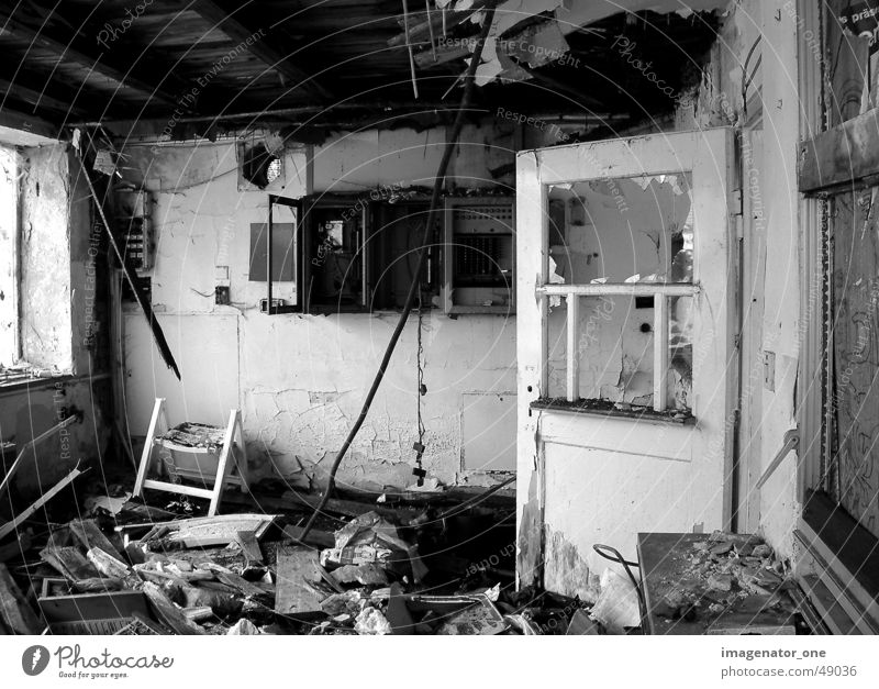 0009 Broken Flat (apartment) Black & white photo Door Old Loneliness