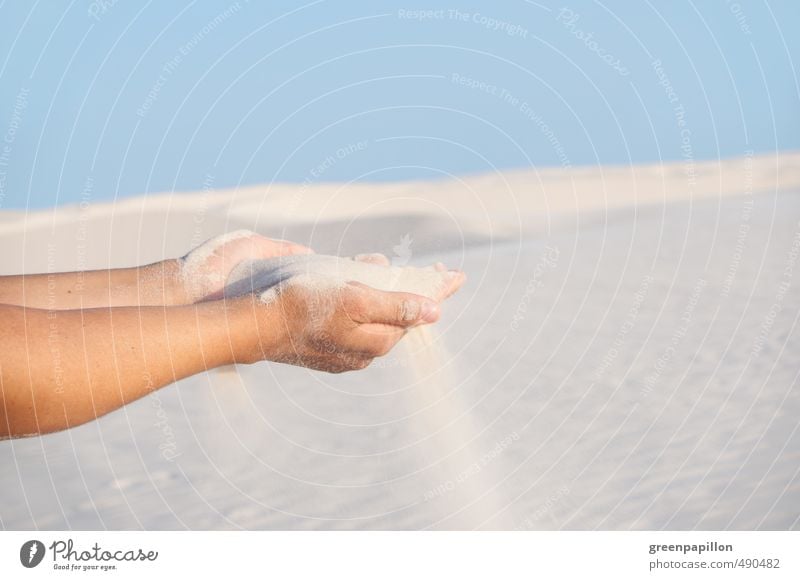 hourglass Clock Hourglass Arm Hand Fingers Palm of the hand Environment Nature Landscape Sand Summer Ocean Desert Relaxation Vacation & Travel Contentment