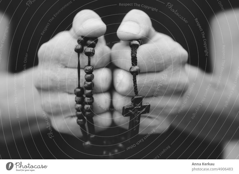 Two fists for a hallelujah- hands holding a rosary Rosary Belief Hope Close-up Prayer Meditation Religion and faith Spirituality religion pray