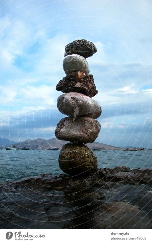 art?! Art Round Sharp-edged Ocean Croatia Baška Fluid Shaky Stone Stack pile Water Adriatic Sea Island Tall