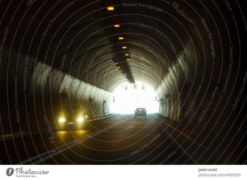 On the way to the light Tunnel Car Mobility motion blur Vehicle Road traffic Transport Street automobile Driving Shadow Modern car Means of transport