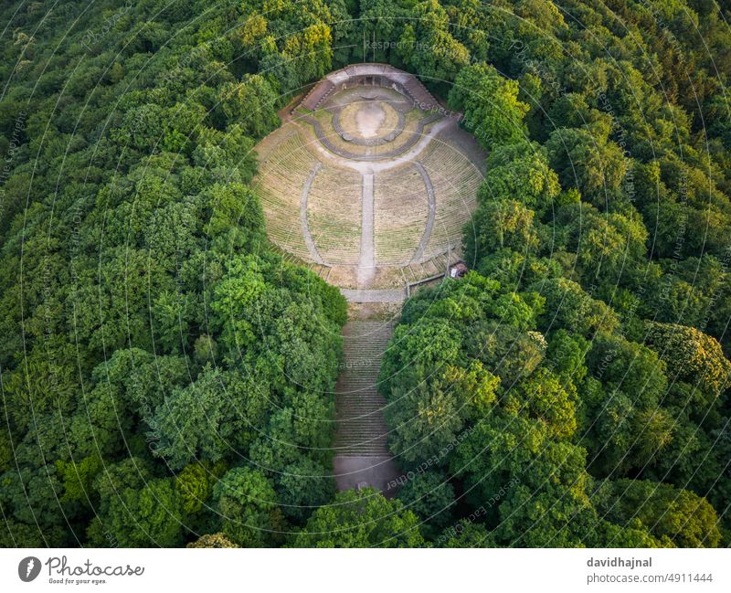 Aerial view of the Thingstaette Heidelberg. Design background Green Garden Antenna Aerial photograph Forest Drone Amphitheatre thingstead Tree Germany Europe