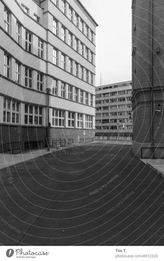Berlin Mitte Prefab construction Architecture House (Residential Structure) Town Facade Sky Window Capital city Deserted Building Exterior shot Downtown Day b/w