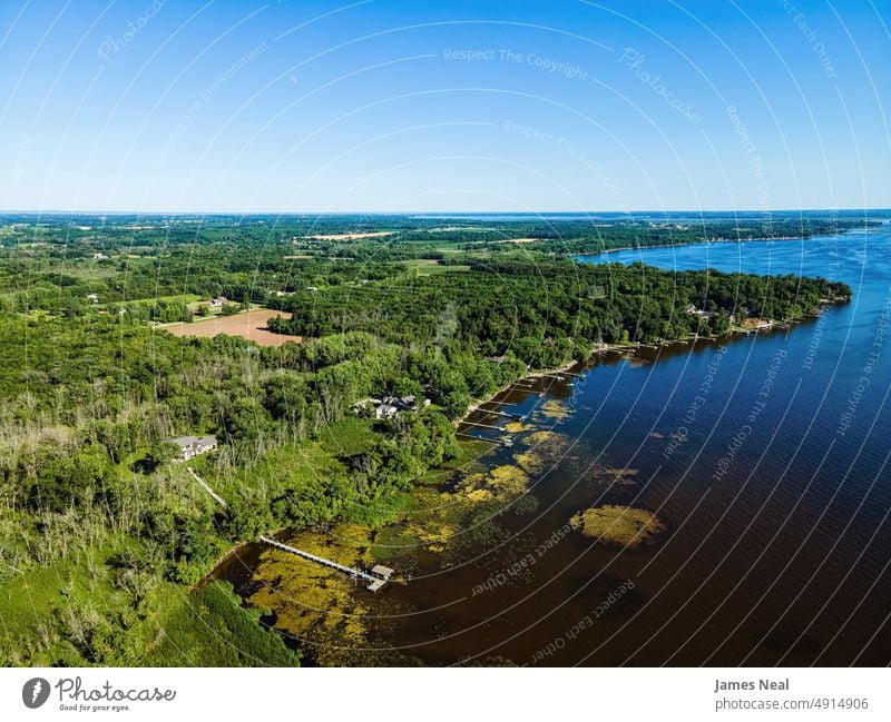 Lake Winneconnie in Wisconsin during Summer horizon shoreline spring natural american nature water land lake background summer dock growth drone perspective