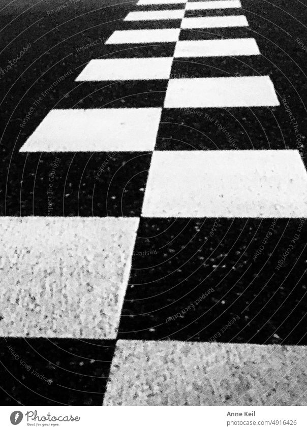 Road marking black white Street Asphalt Lane markings waypoint Black & white photo off squares Orientation