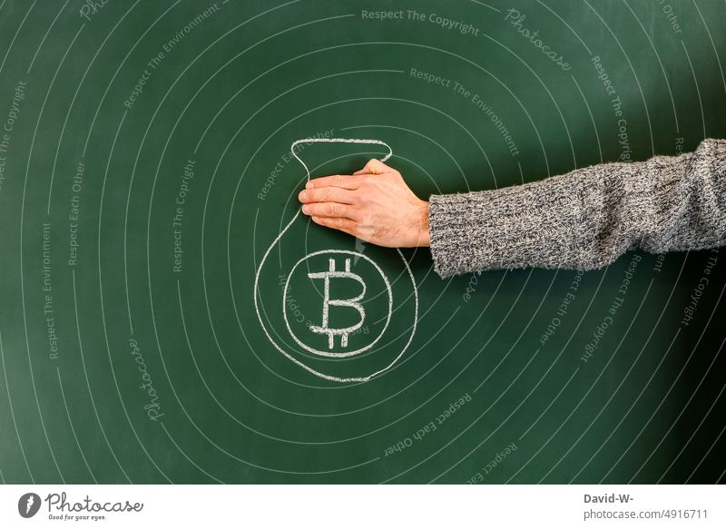 Bitcoin - chalk on the blackboard bit coin Paying digital currency concept Future Chalk Blackboard Money investment Cryptocurrency payment Shopping