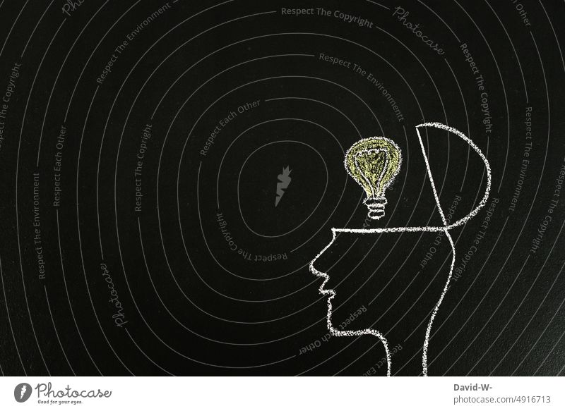 Idea generator - open head with light bulb suggestion Help contribute solution proposal Electric bulb Success incursion Creativity Head Drawing Chalk Education