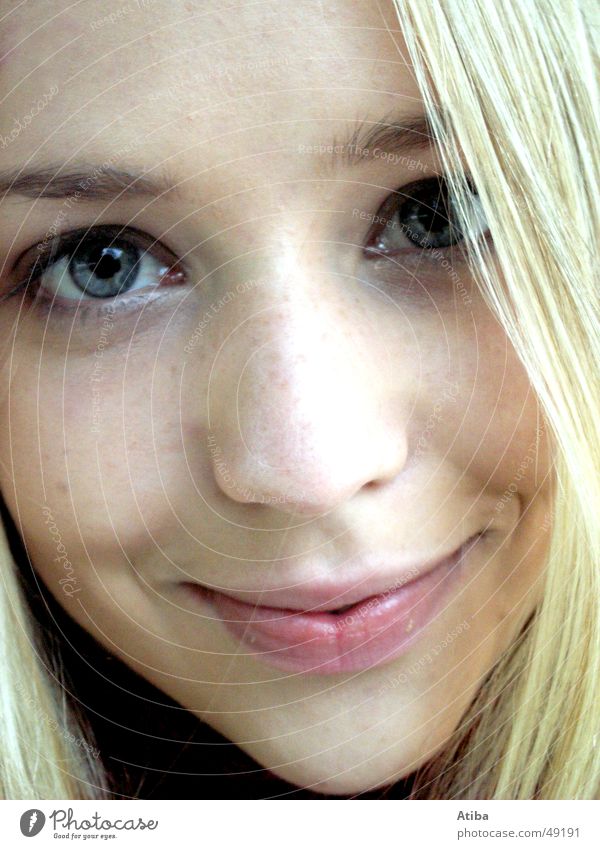 eye contact Girl Woman Blonde Sweet Beautiful Blue Eyes Mouth Nose Hair and hairstyles Looking Close-up Near Shadow Snapshot