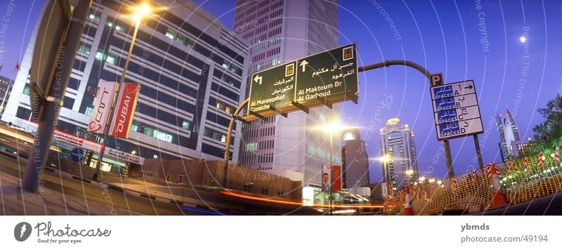 downtown Dubai United Arab Emirates Twilight Corniche Arabia Transport Evening Street Signs and labeling
